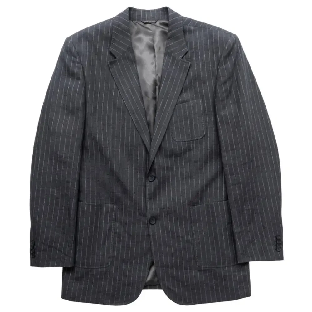 Banana Republic Linen Blazer Men's 44R Gray Pinstripe Two-Button Sport Coat